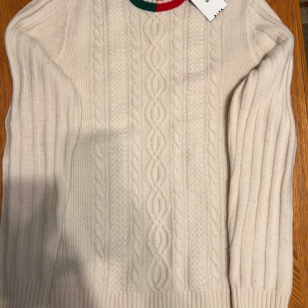 HBC Stripes Cream Cable Knit Sweater NWT